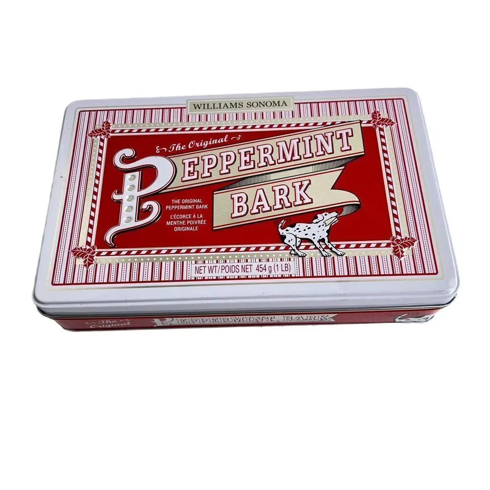 Collectible Williams Sonoma Peppermint Bark Tin with Lid Storage w Personality